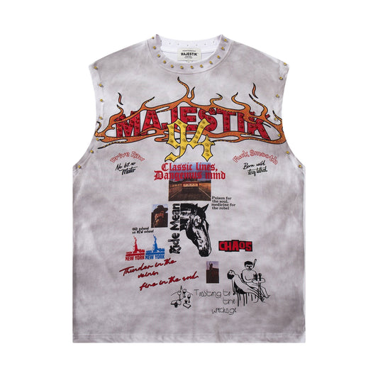 MAJESTIK Studded Washed Graphic Sleeveless T-Shirt ¡ª hero