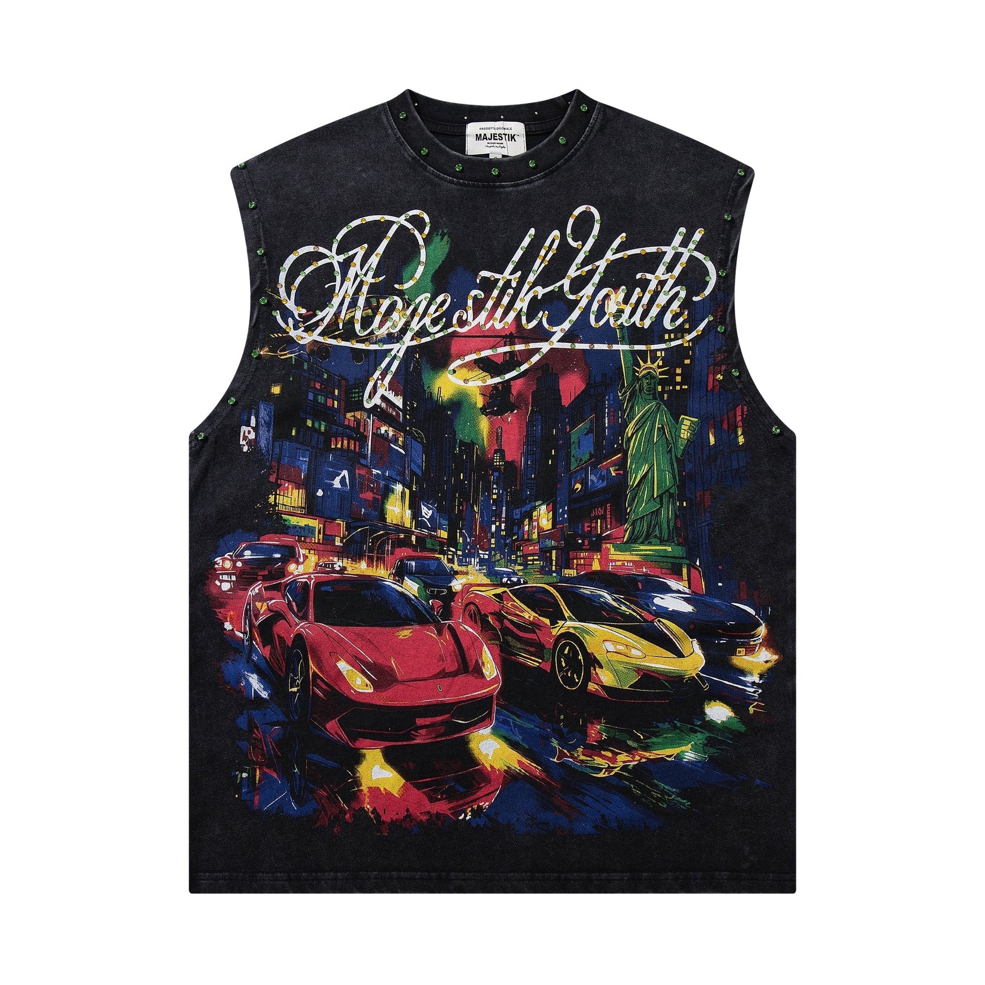 MAJESTIK Rhinestone Graphic Sleeveless T-Shirt ¡ª hero