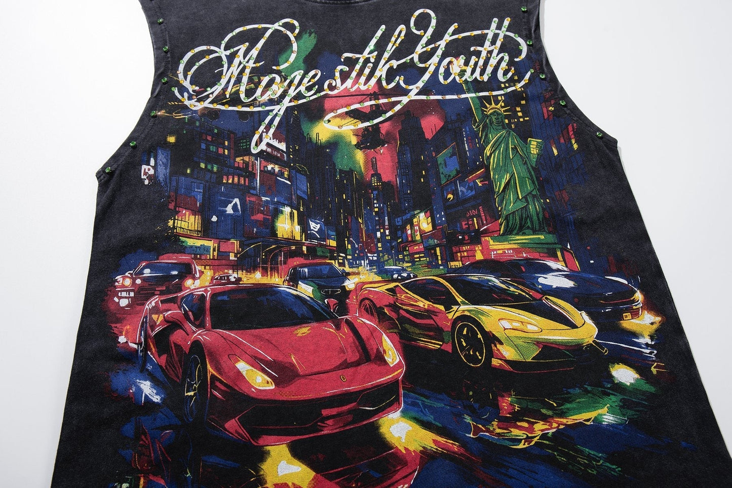 MAJESTIK Rhinestone Graphic Sleeveless T-Shirt ¡ª detail