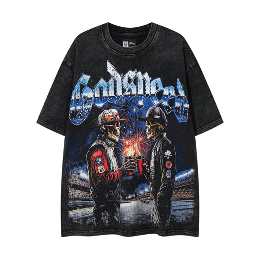 MAJESTIK Racing Graphic Acid-Wash T-Shirt ¡ª hero