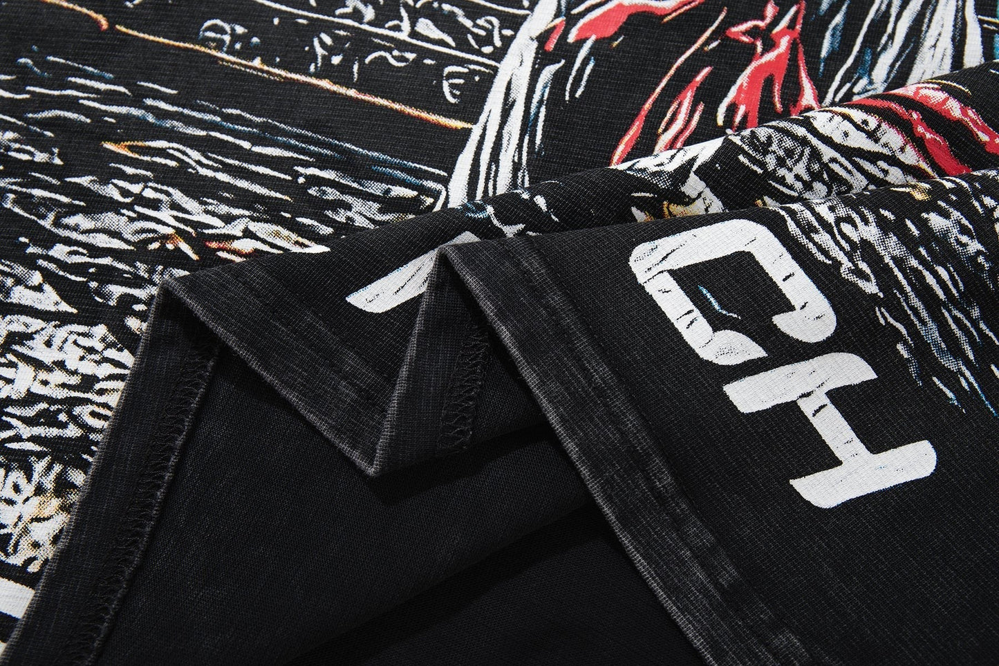 MAJESTIK Washed Black Graphic Short-Sleeve T-Shirt ¡ª detail