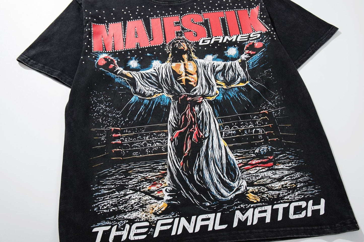 MAJESTIK Washed Black Graphic Short-Sleeve T-Shirt ¡ª front