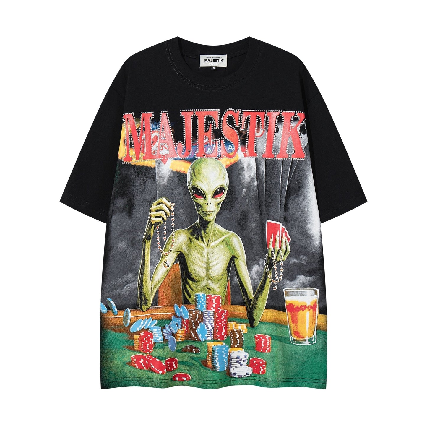 MAJESTIK Distressed Rhinestone Graphic T-Shirt ¡ª hero