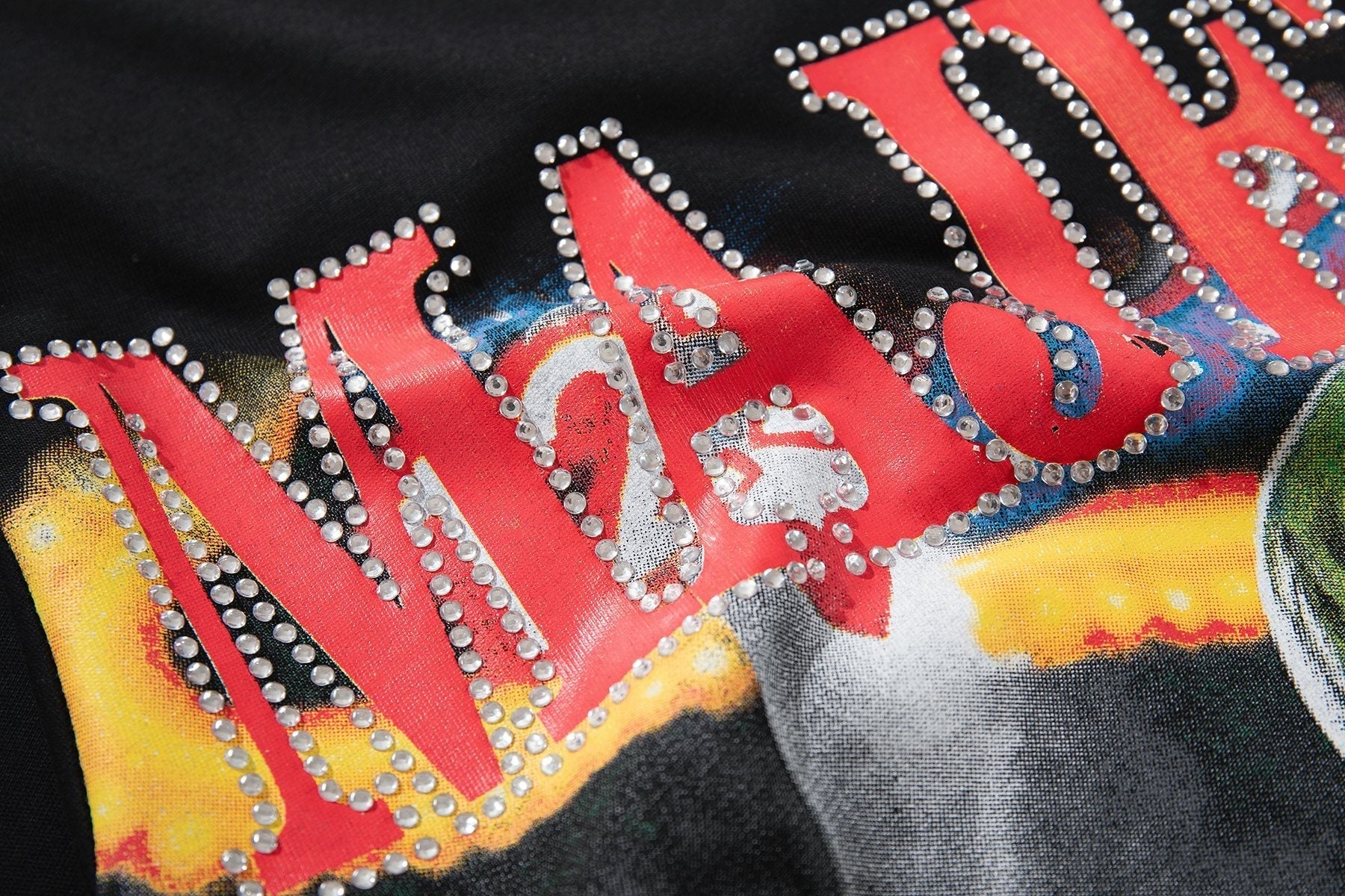 MAJESTIK Distressed Rhinestone Graphic T-Shirt ¡ª detail