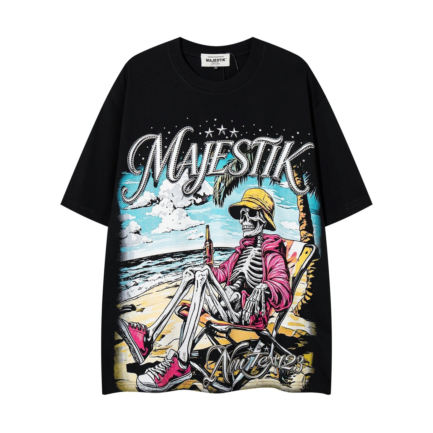 MAJESTIK Rhinestone Distressed Graphic T-Shirt ¡ª hero