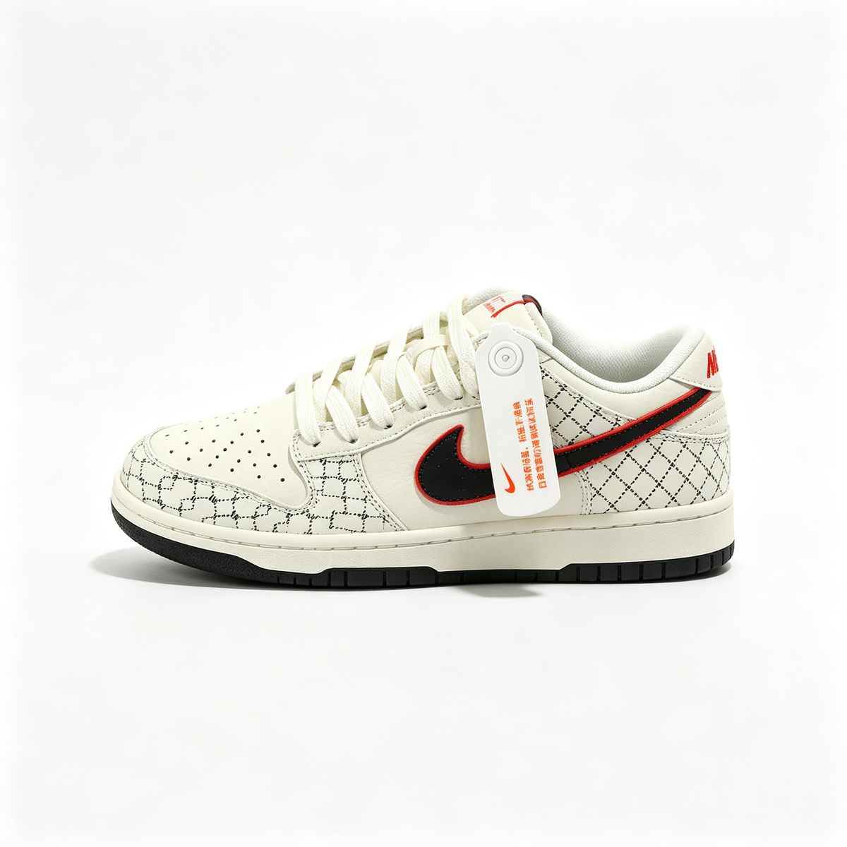 Nike Dunk Low Custom ¡ª Cream / Off-White / Black Monogram Print / Red Outline