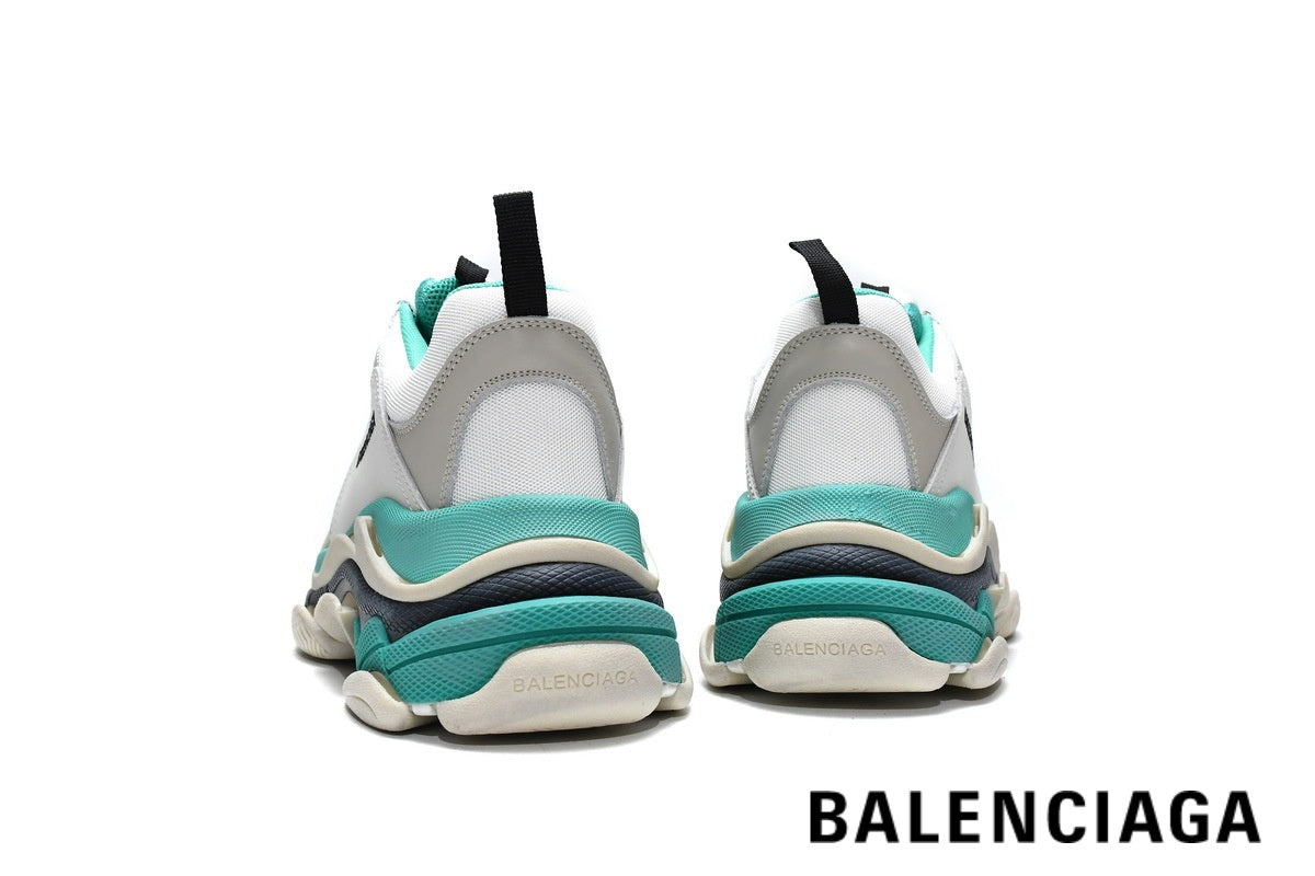 Balenciaga Triple S men's shoes  women sneakers ¨C White & Turquoise