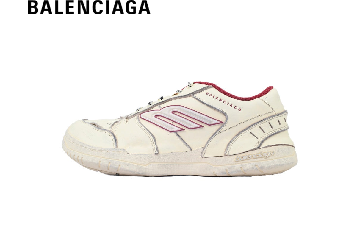 Balenciaga Skate men's shoes  women sneakers Cream & Burgundy