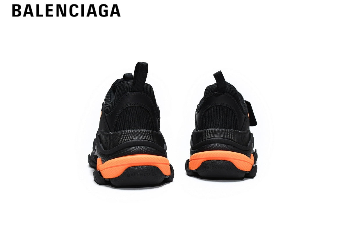Balenciaga Triple S men's shoes  women sneakers ¡ª Black, Orange Logo