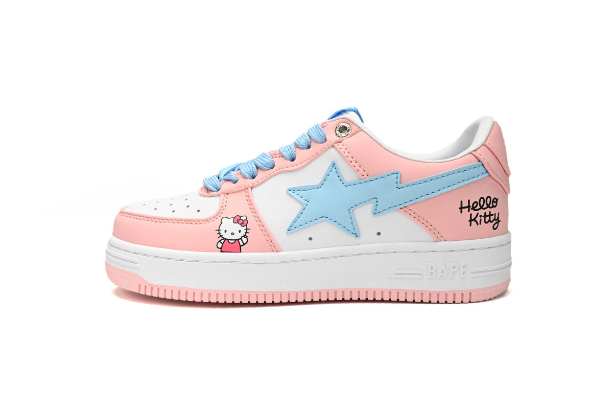 A BATHING APE BAPE STA Pink & White Hello Kitty Graphic Sneakers | Women's & Men's Skate-Inspired Shoes