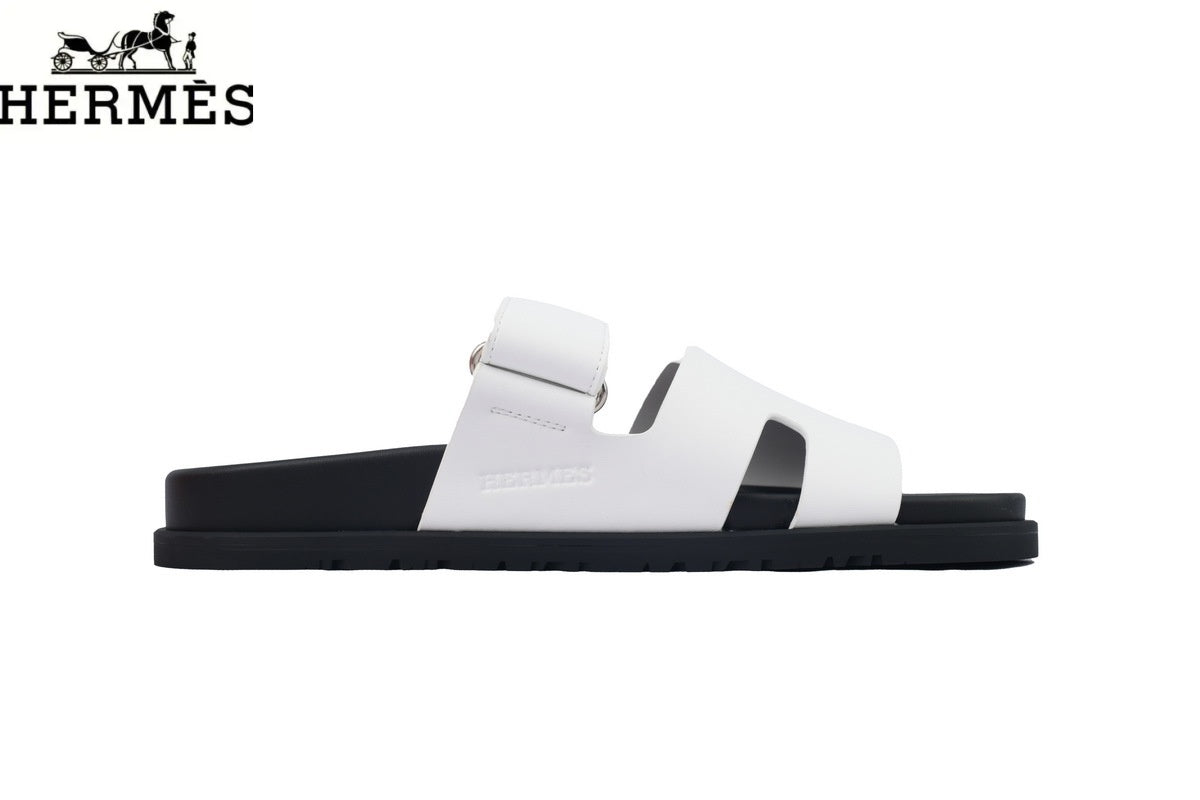 Herm¨¨s Black Leather Double-Strap Adjustable Slide Sandal