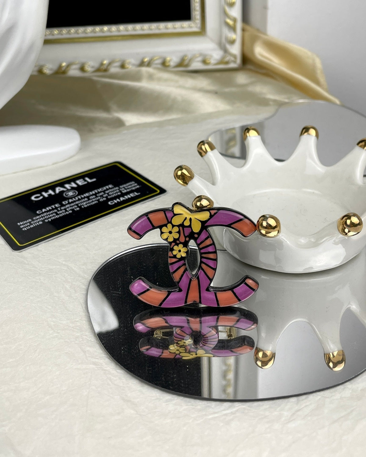 Chanel Pink Resin 18K Gold Brooch